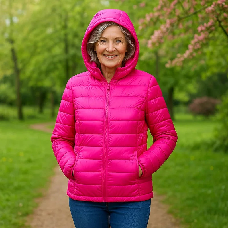 Bianca Lightweight Hooded Puffer Jacket in Bright Pink