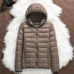 Bianca Lightweight Hooded Puffer Jacket in Taupe