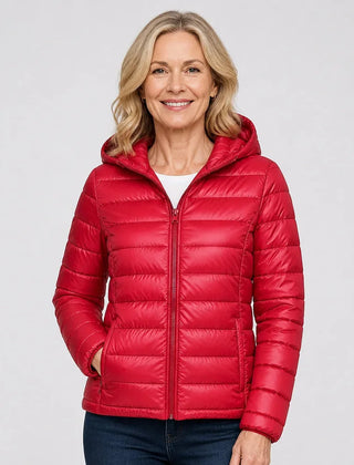 Bianca Lightweight Hooded Puffer Jacket in Red