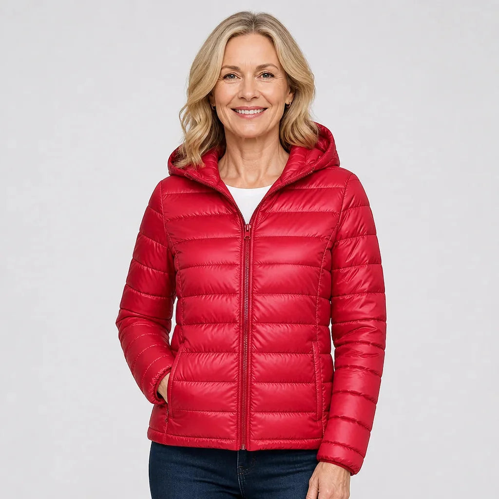 Bianca Lightweight Hooded Puffer Jacket in Red