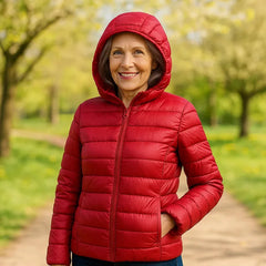 Bianca Lightweight Hooded Puffer Jacket in Red