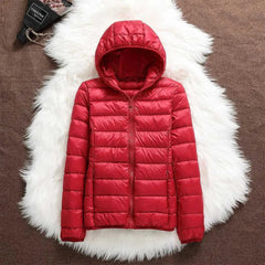 Bianca Lightweight Hooded Puffer Jacket in Red