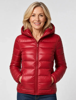 Bianca Lightweight Hooded Puffer Jacket in Dark Red