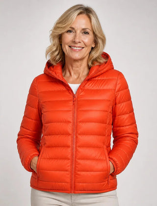 Bianca Lightweight Hooded Puffer Jacket in Orange