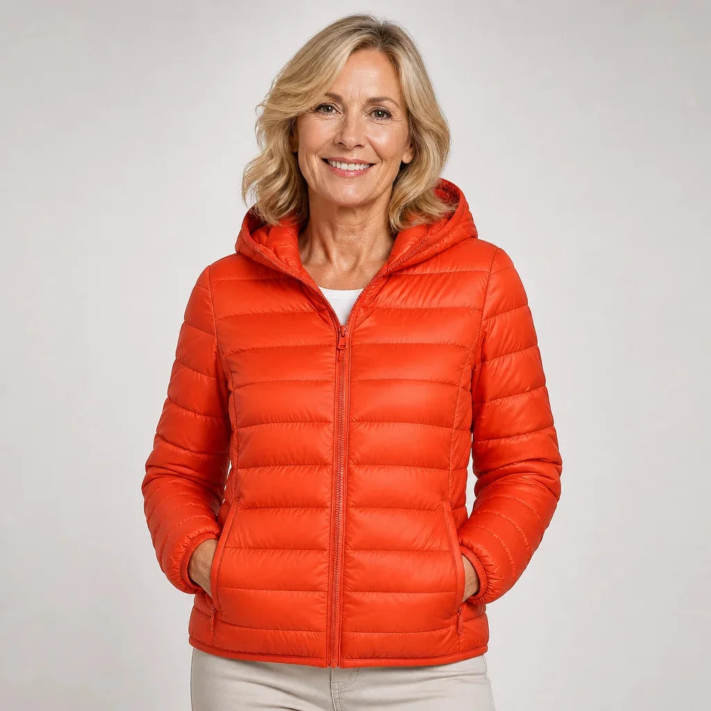 Bianca Lightweight Hooded Puffer Jacket in Orange