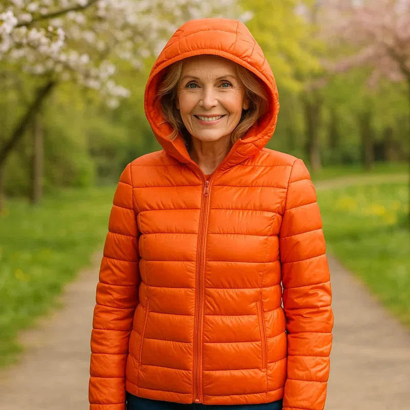 Bianca Lightweight Hooded Puffer Jacket in Orange