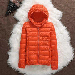 Bianca Lightweight Hooded Puffer Jacket in Orange