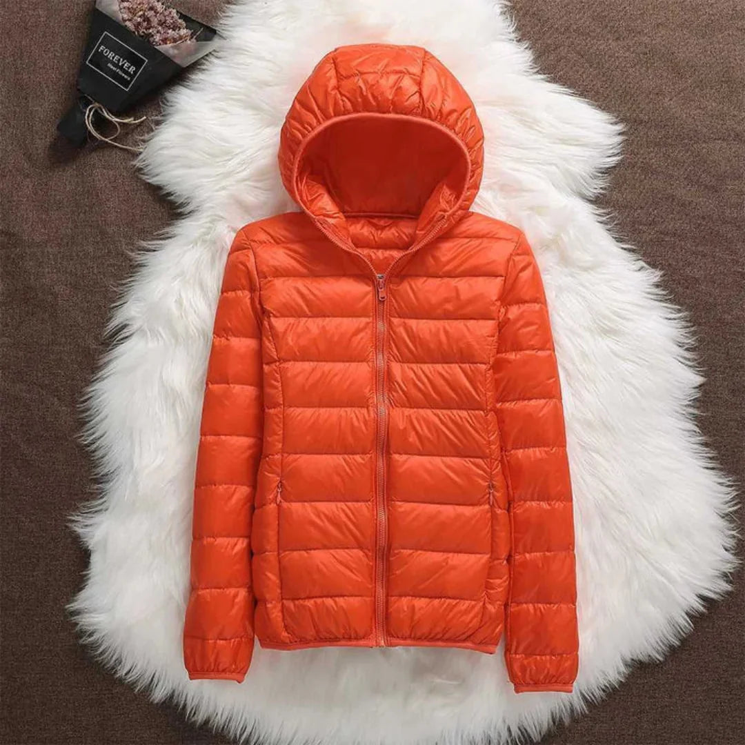 Bianca Lightweight Hooded Puffer Jacket in Orange