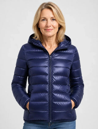 Bianca Lightweight Hooded Puffer Jacket in Navy
