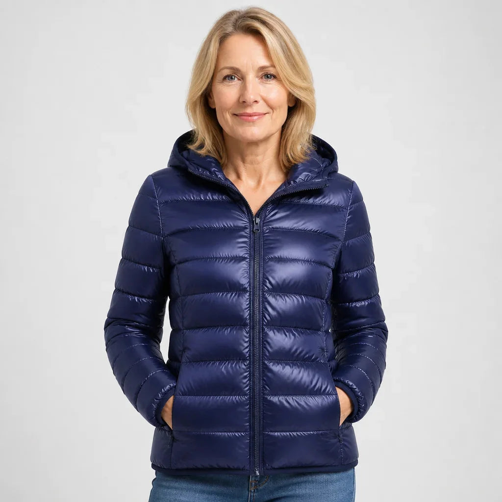 Bianca Lightweight Hooded Puffer Jacket in Navy