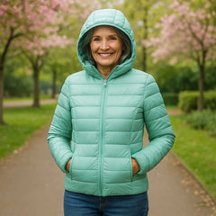 Bianca Lightweight Hooded Puffer Jacket in Mint Green