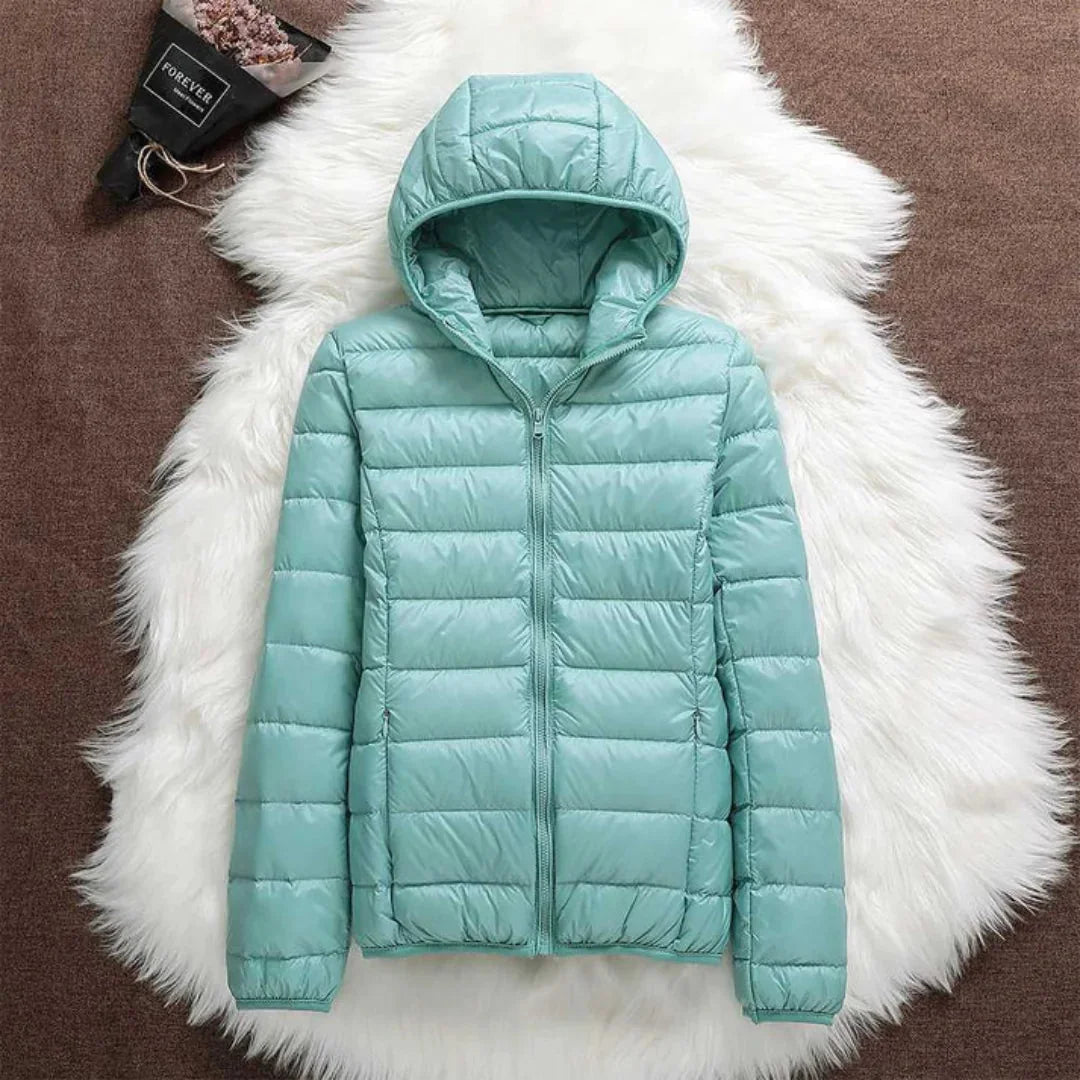 Bianca Lightweight Hooded Puffer Jacket in Mint Green