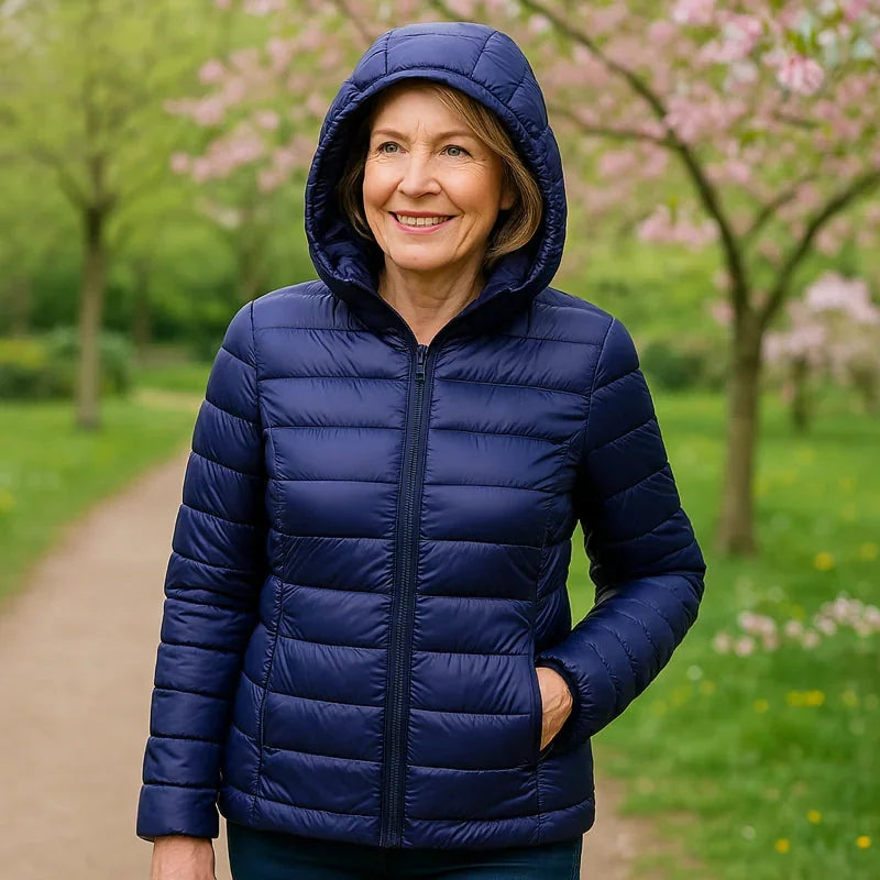 Bianca Lightweight Hooded Puffer Jacket in Navy