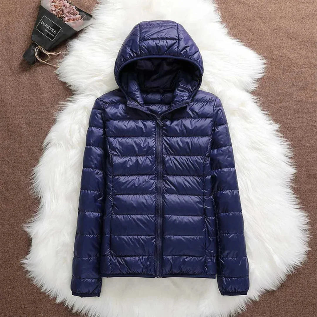 Bianca Lightweight Hooded Puffer Jacket in Navy