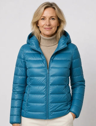 Bianca Lightweight Hooded Puffer Jacket in Sea Blue