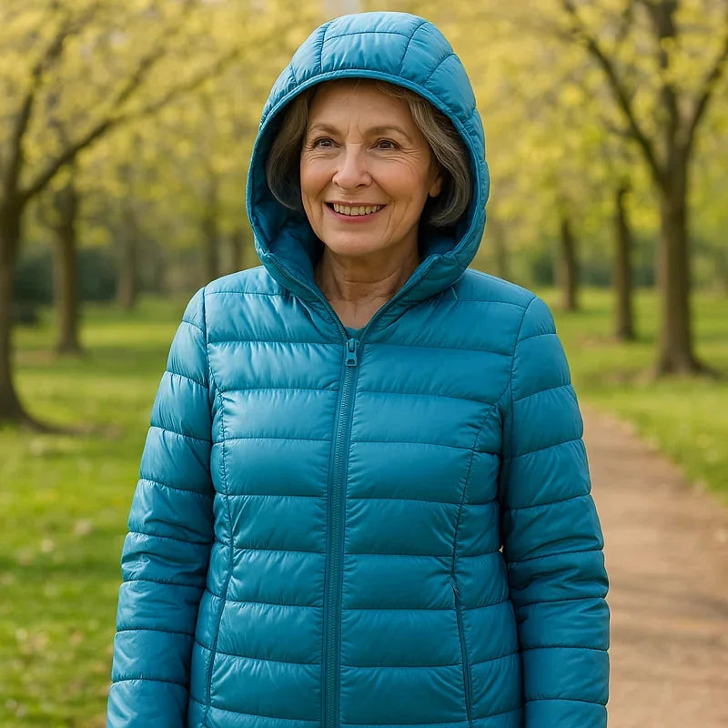 Bianca Lightweight Hooded Puffer Jacket in Sea Blue
