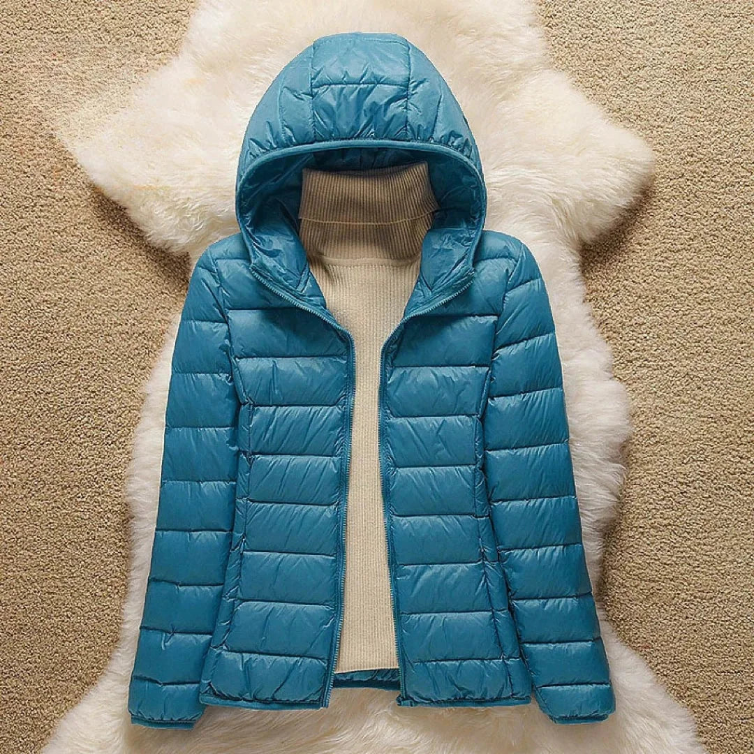 Bianca Lightweight Hooded Puffer Jacket in Sea Blue