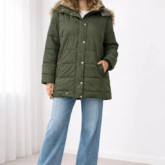 Blanche Snap Front Hooded Puffer Jacket in Green