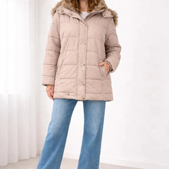 Blanche Snap Front Hooded Puffer Jacket in Blush Pink