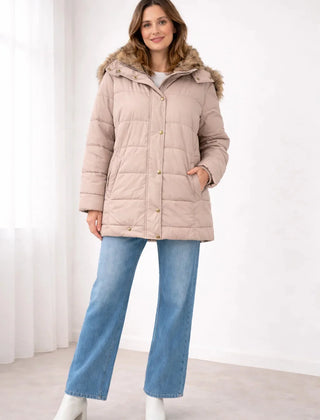 Blanche Snap Front Hooded Puffer Jacket in Blush Pink