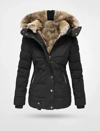 Bonita Fitted Waist Hooded Puffer Jacket in Black