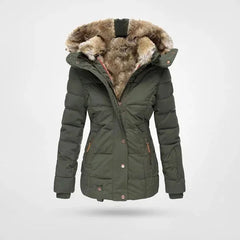 Bonita Fitted Waist Hooded Puffer Jacket in Green