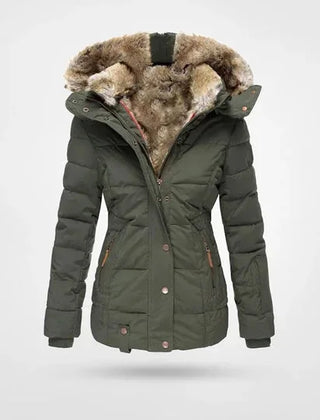 Bonita Fitted Waist Hooded Puffer Jacket in Green