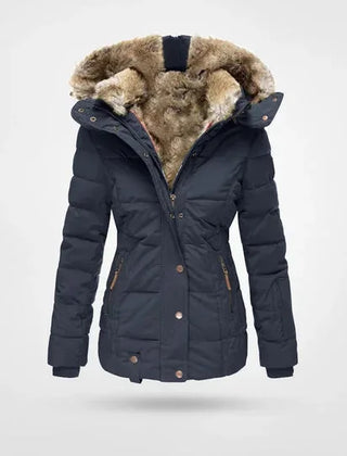 Bonita Fitted Waist Hooded Puffer Jacket in Navy