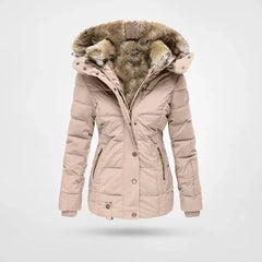 Bonita Fitted Waist Hooded Puffer Jacket in Blush Pink