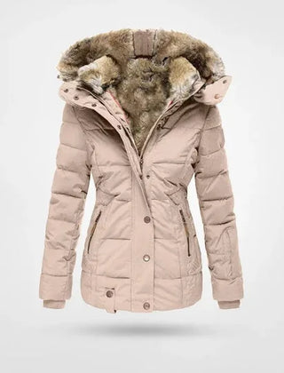 Bonita Fitted Waist Hooded Puffer Jacket in Blush Pink