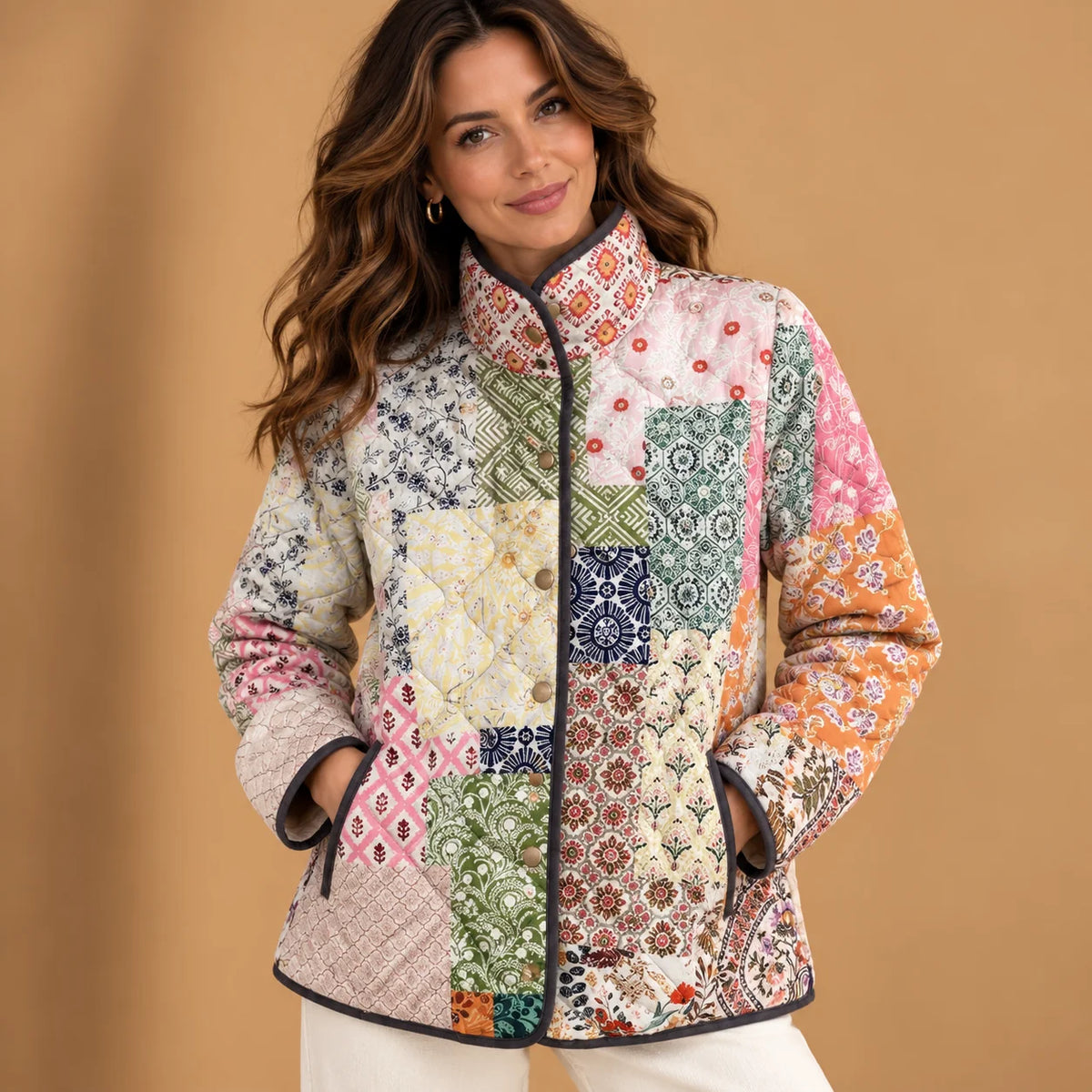 Bonnie Patchwork Print Quilted Jacket in Multicolour