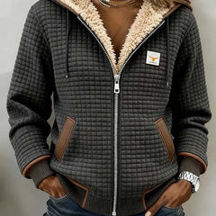 Brenda Sherpa-Lined Quilted Hooded Jacket in Charcoal Grey
