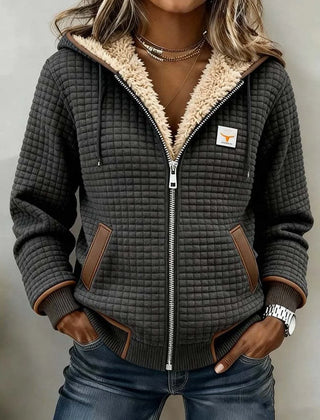 Brenda Sherpa-Lined Quilted Hooded Jacket in Charcoal Grey
