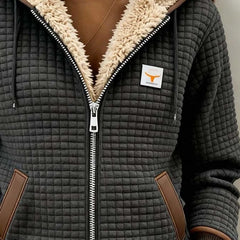 Brenda Sherpa-Lined Quilted Hooded Jacket in Charcoal Grey
