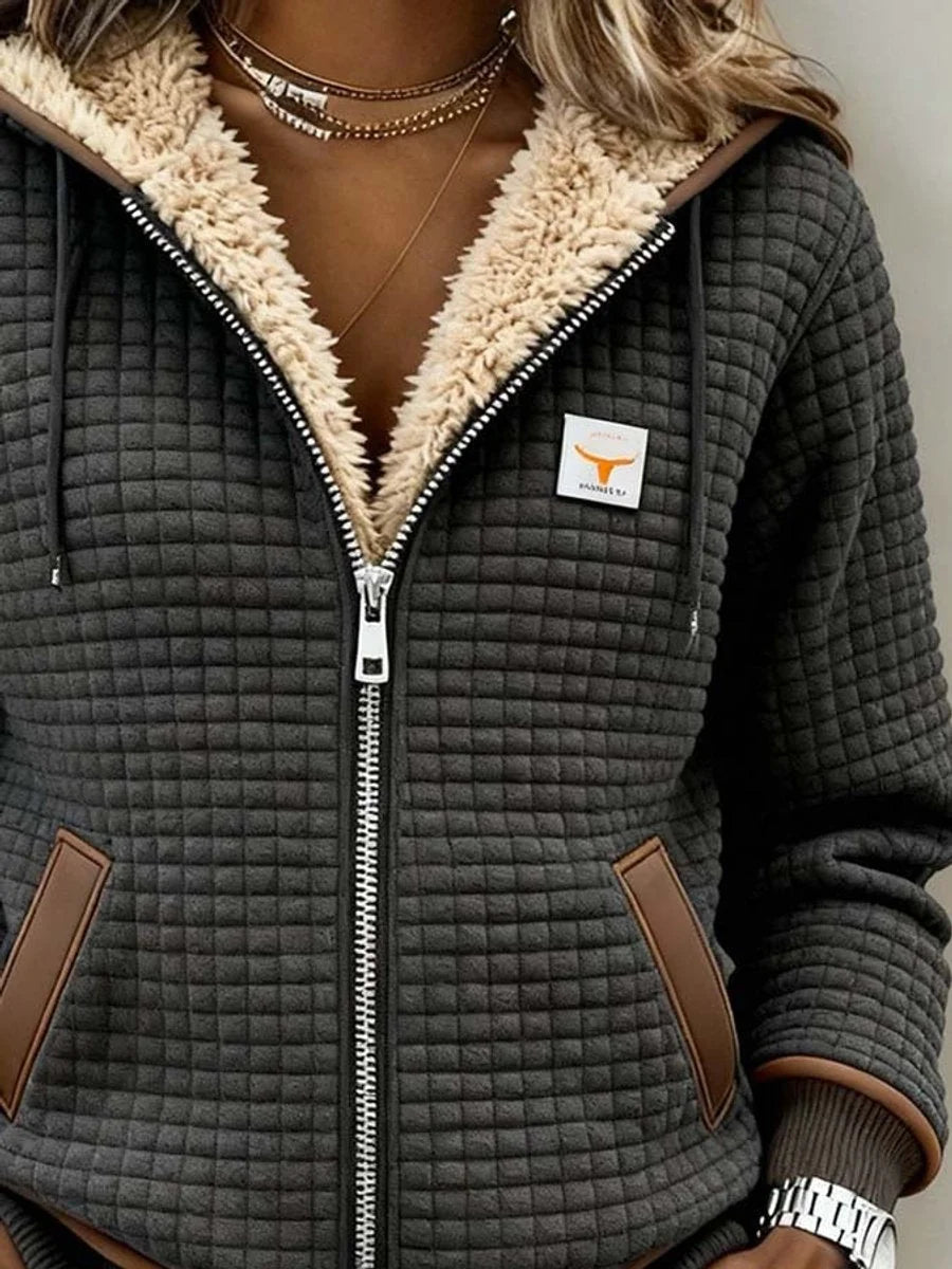 Brenda Sherpa-Lined Quilted Hooded Jacket in Charcoal Grey