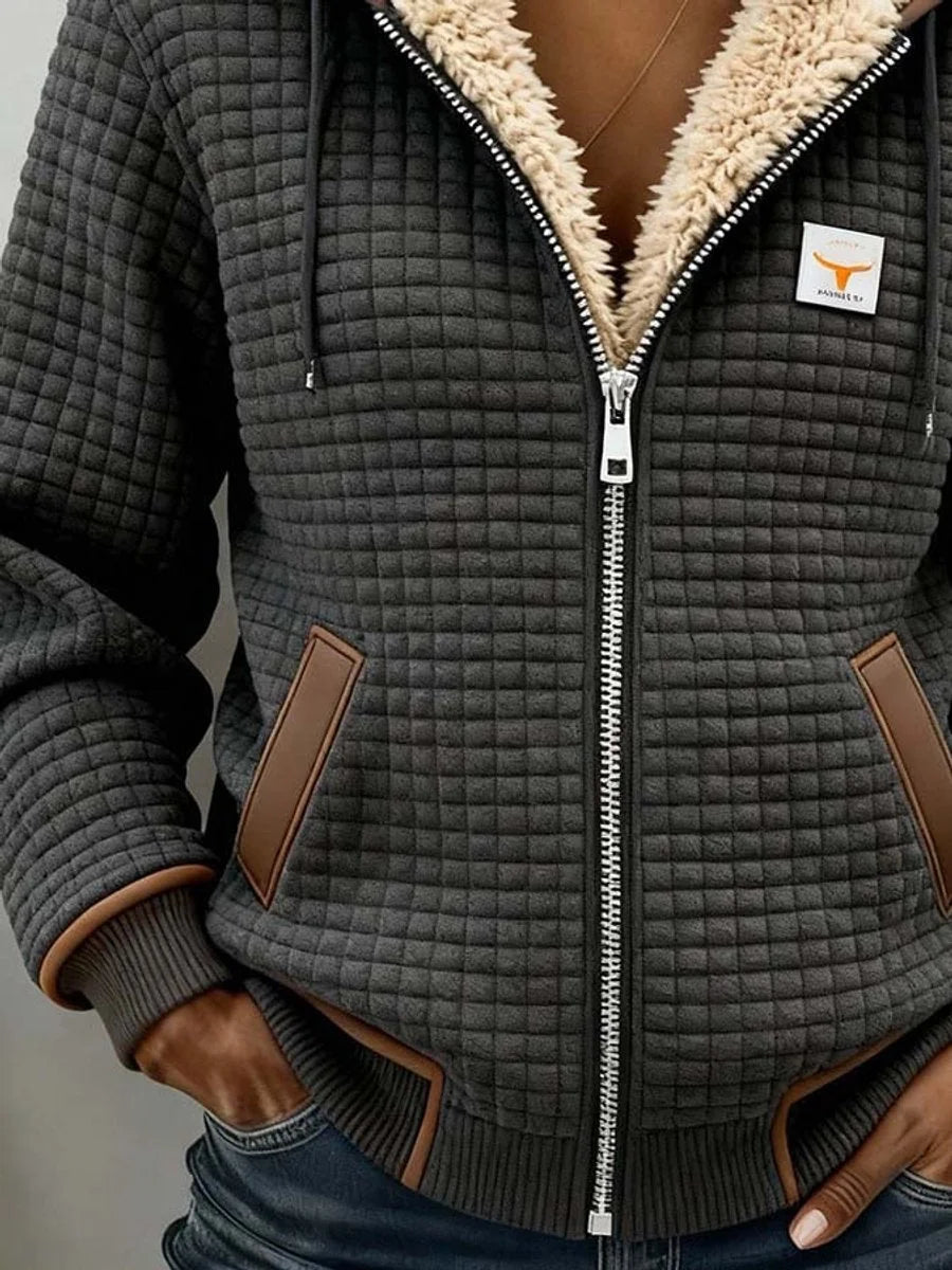 Brenda Sherpa-Lined Quilted Hooded Jacket in Charcoal Grey