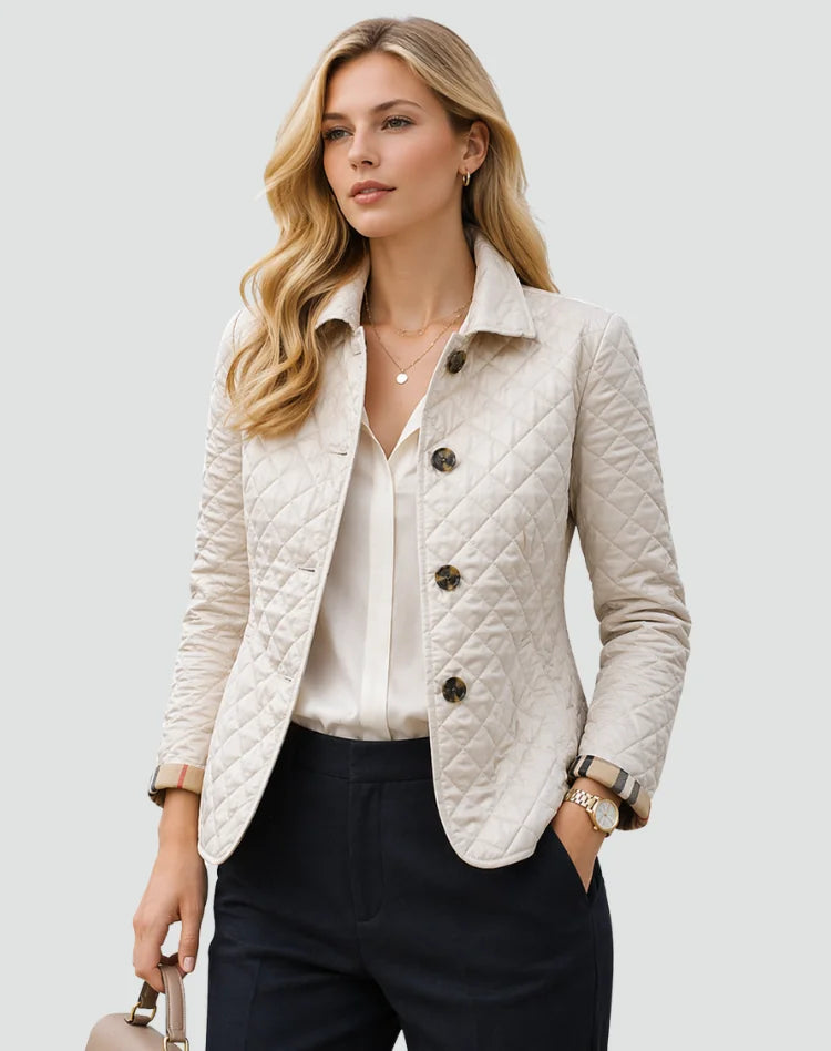 Bridget Diamond Quilted Button Jacket in White
