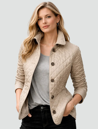 Bridget Diamond Quilted Button Jacket in Khaki