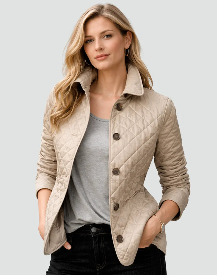 Bridget Diamond Quilted Button Jacket in Khaki