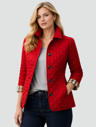 Bridget Diamond Quilted Button Jacket in Red