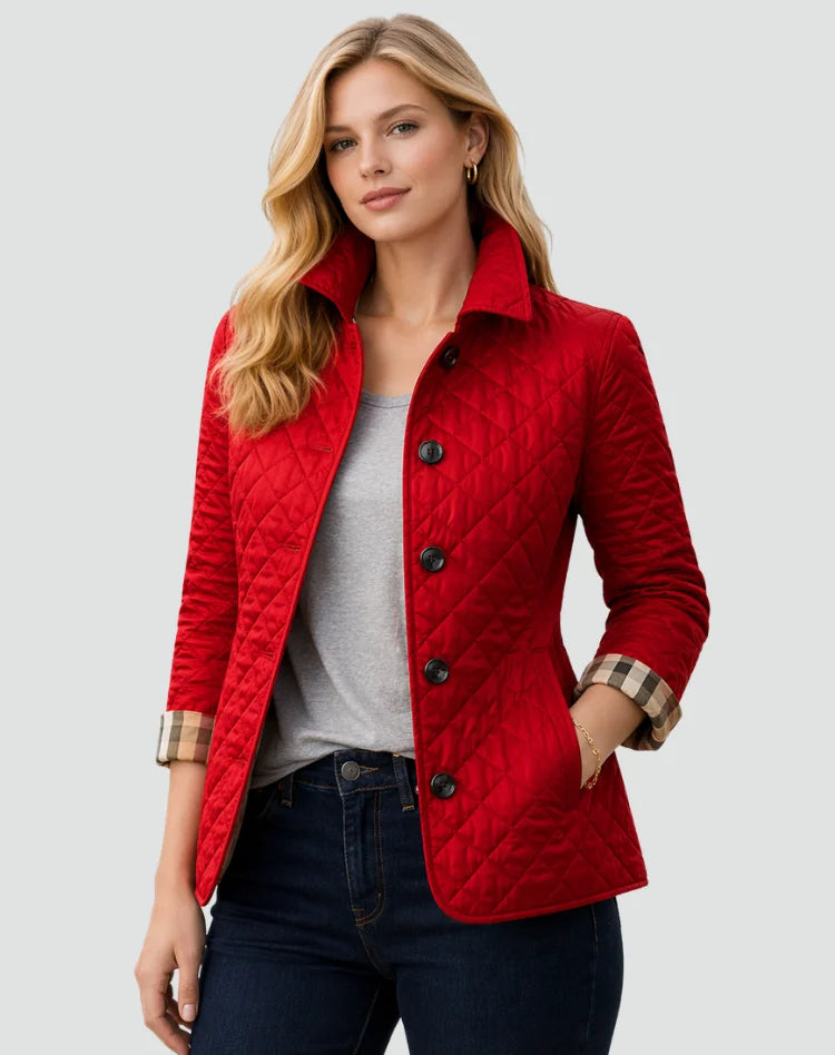 Bridget Diamond Quilted Button Jacket in Red