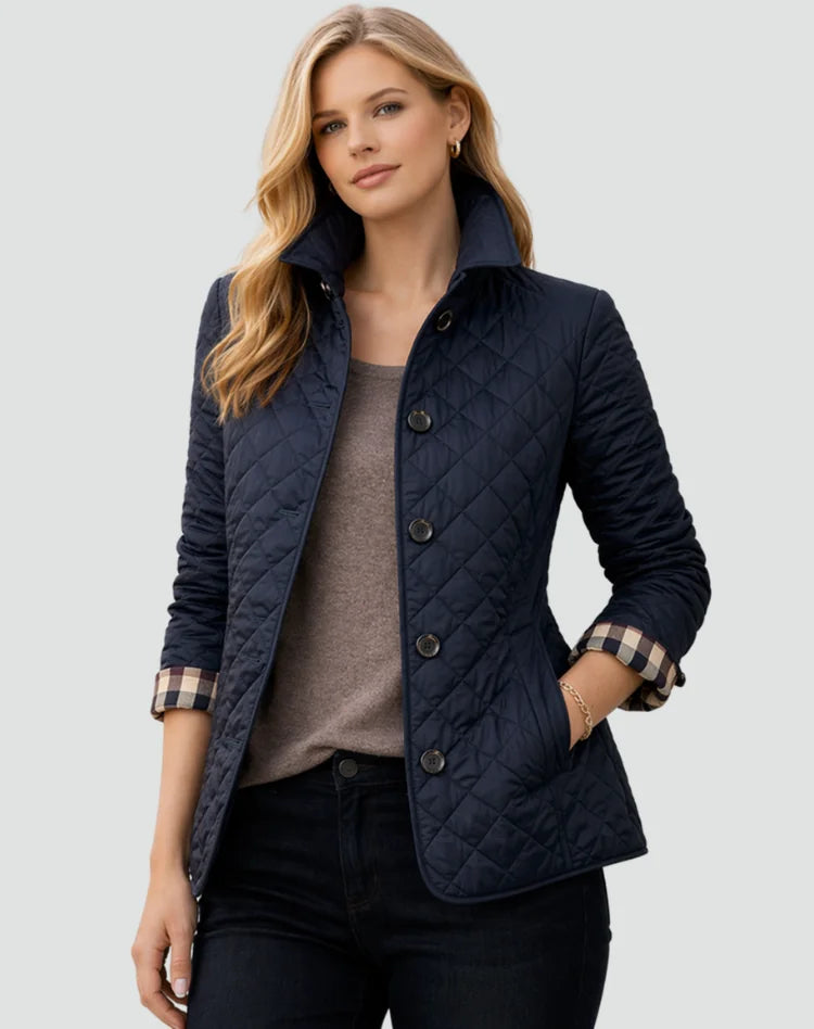 Bridget Diamond Quilted Button Jacket in Navy