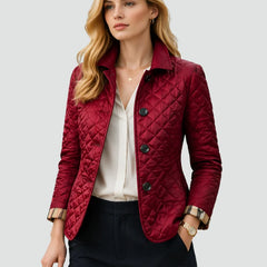 Bridget Diamond Quilted Button Jacket in Wine Red