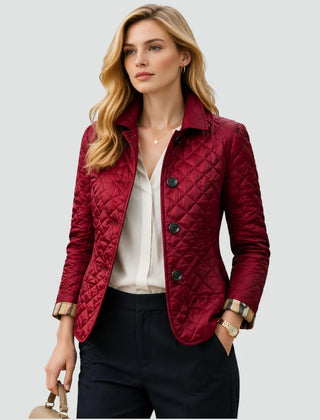 Bridget Diamond Quilted Button Jacket in Wine Red