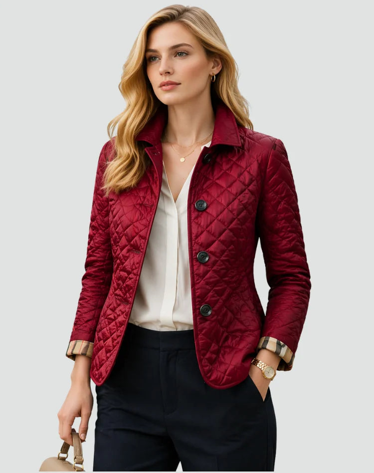 Bridget Diamond Quilted Button Jacket in Wine Red
