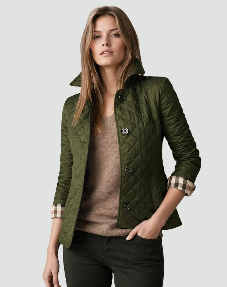 Bridget Diamond Quilted Button Jacket in Green