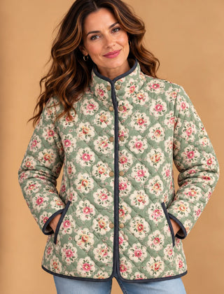 Brooke Sage Floral Quilted Jacket in Sage Floral