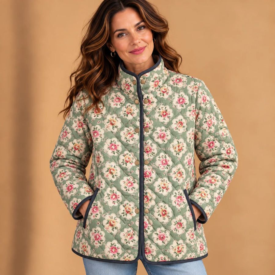 Brooke Sage Floral Quilted Jacket in Sage Floral
