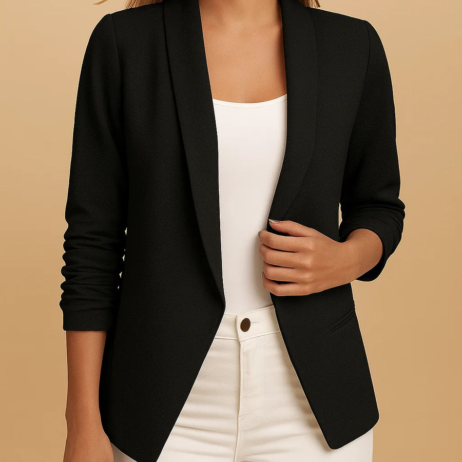 Camille Open-Front Shawl Collar Blazer in Black