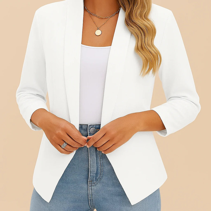 Camille Open-Front Shawl Collar Blazer in White
